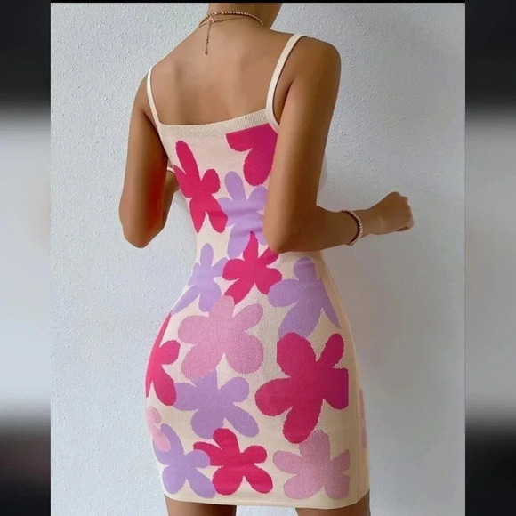 Floral Pattern Sweater Dress Flower Dress - Picture 2 of 5